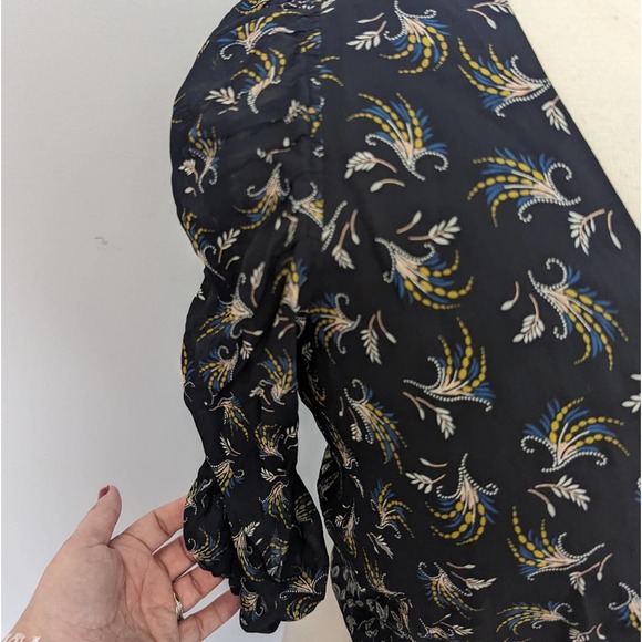 Bailey44 Wrap Blouse Puff Sleeve Floral Black Crop Blouse with Tie Front Medium - Picture 3 of 9